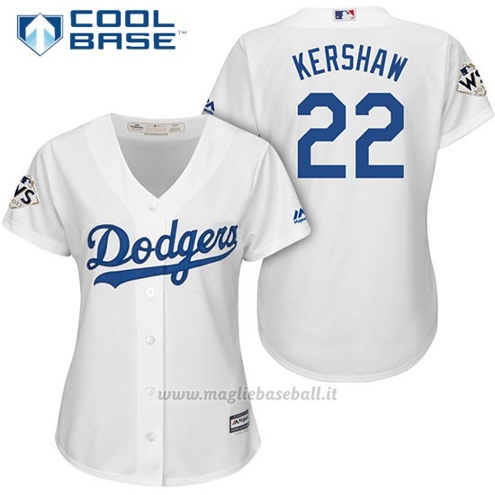 Maglia Baseball Donna Los Angeles Dodgers 2017 World Series Clayton Kershaw Bianco Cool Base